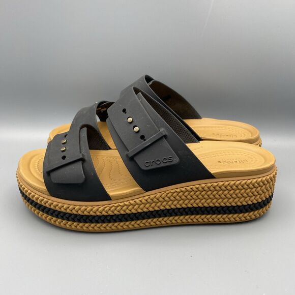 Crocs LiteRide Shoes Black Tan Strap Brooklyn Mid Platform Wedge Sandals 7 - Picture 5 of 13